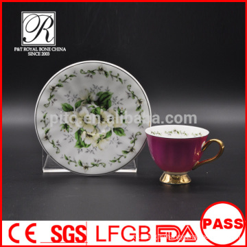 P &amp; T chaozhou завод, кофейные чашки и блюдца, фиолетовый цвет глазурованные чашки, золотые футовые чашки